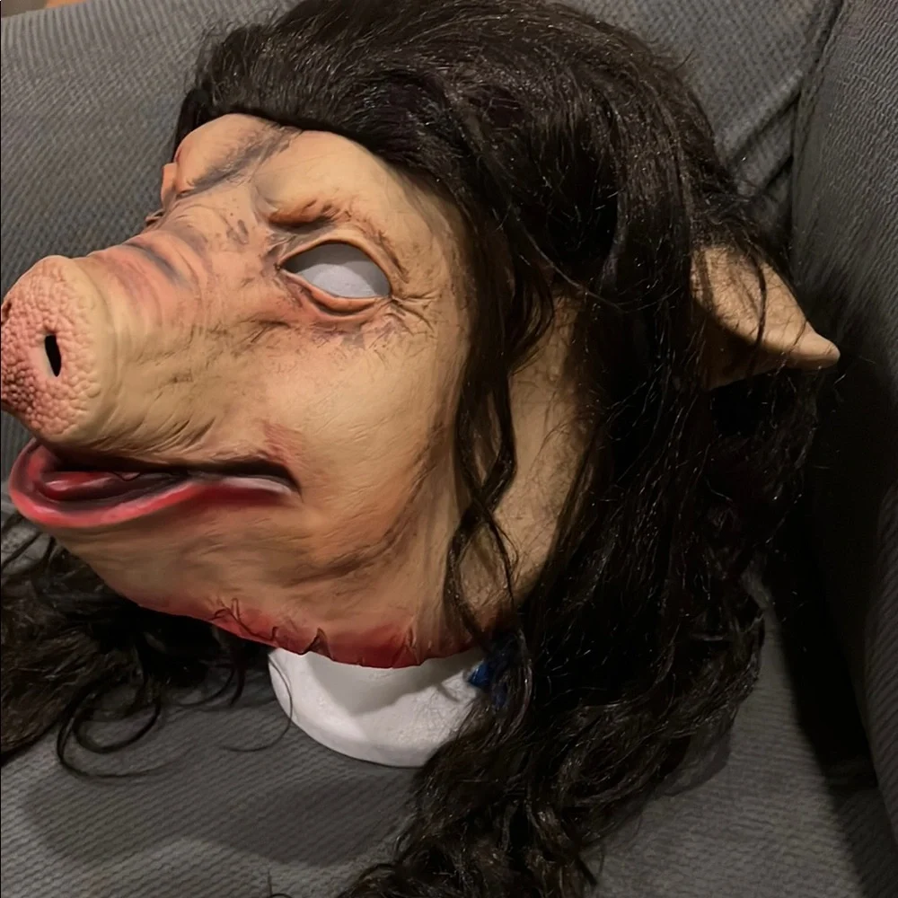Halloween Realistic Pig Mask with Black Hair